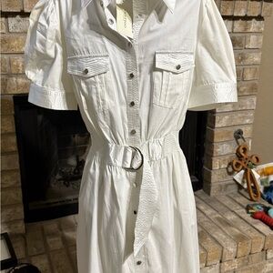 Vertigo Paris White Belted Shirt Dress